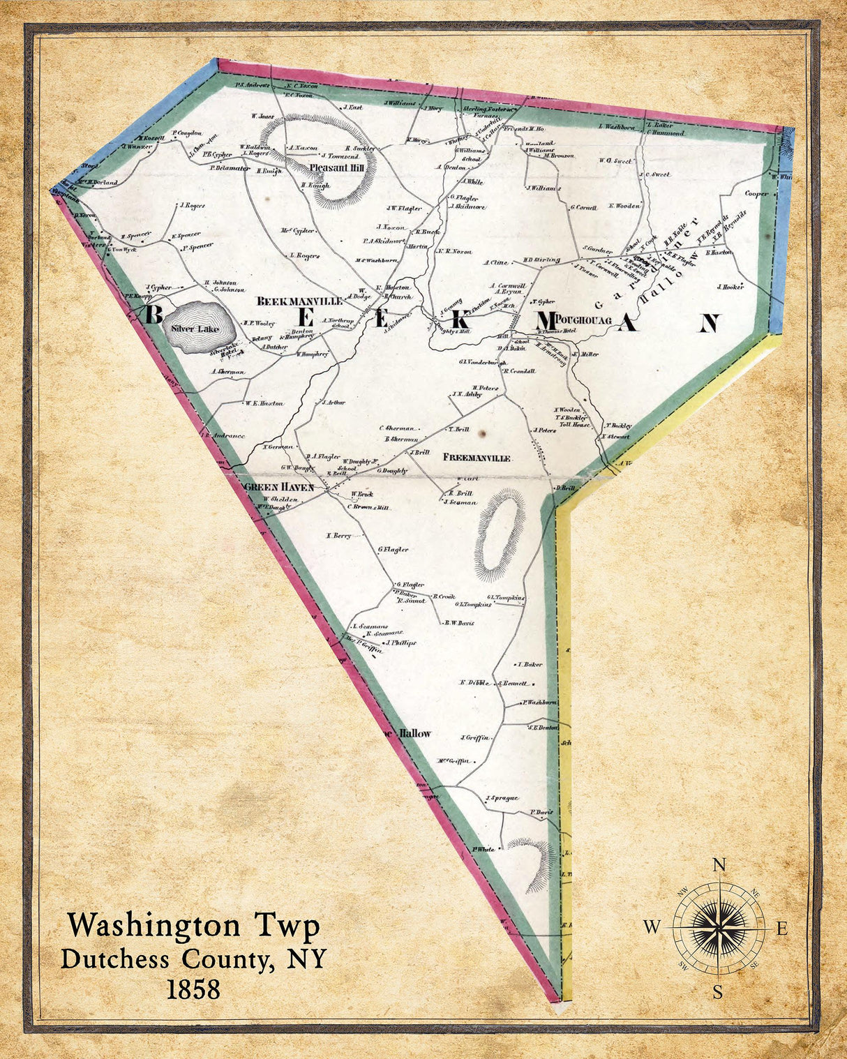 1858 Map of Beekman Township Dutchess County New York