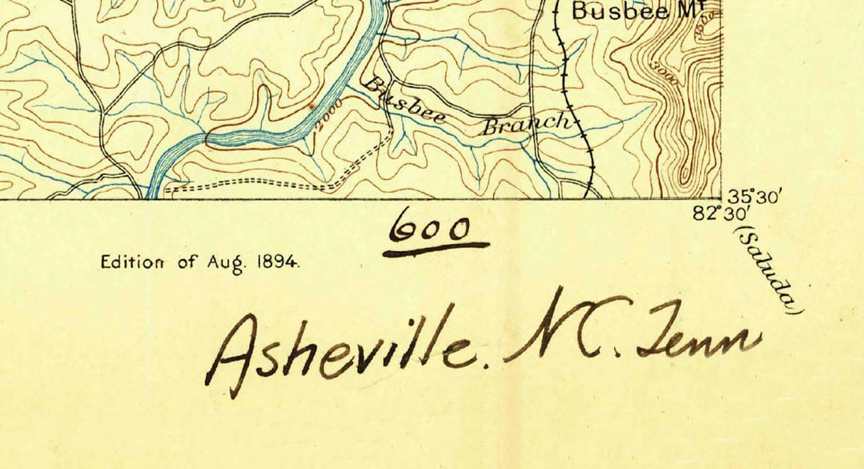 1894 Topo Map of Asheville North Carolina Quadrangle