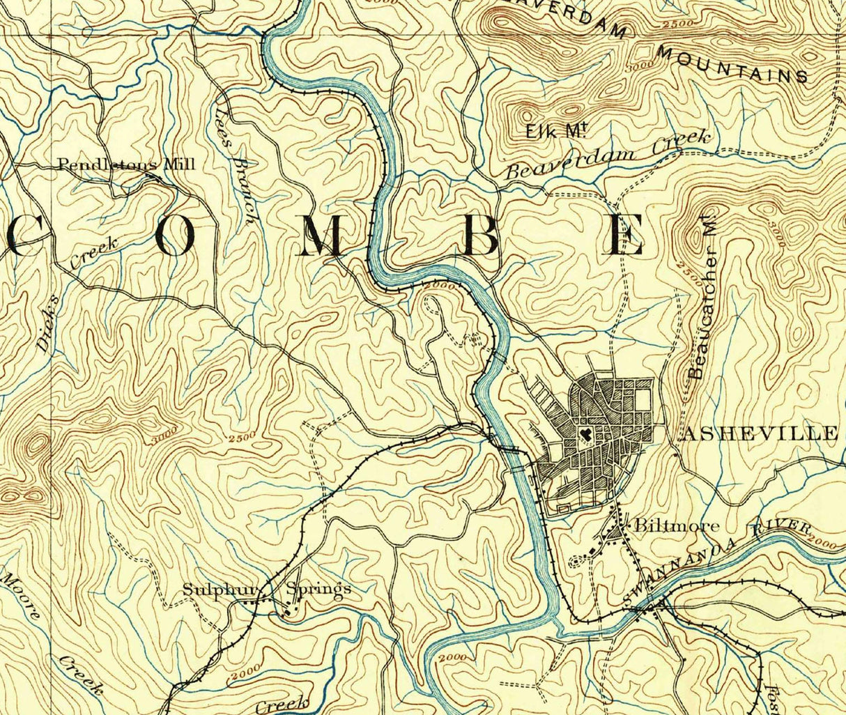 1894 Topo Map of Asheville North Carolina Quadrangle