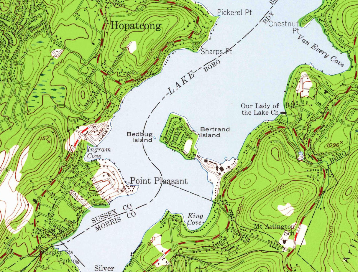 1965 Map of Lake Hopatcong New Jersey