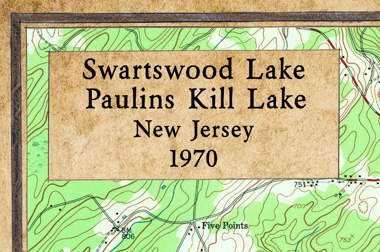 1968 Map of Swartswood Lake and Paulins Kill Lake New Jersey