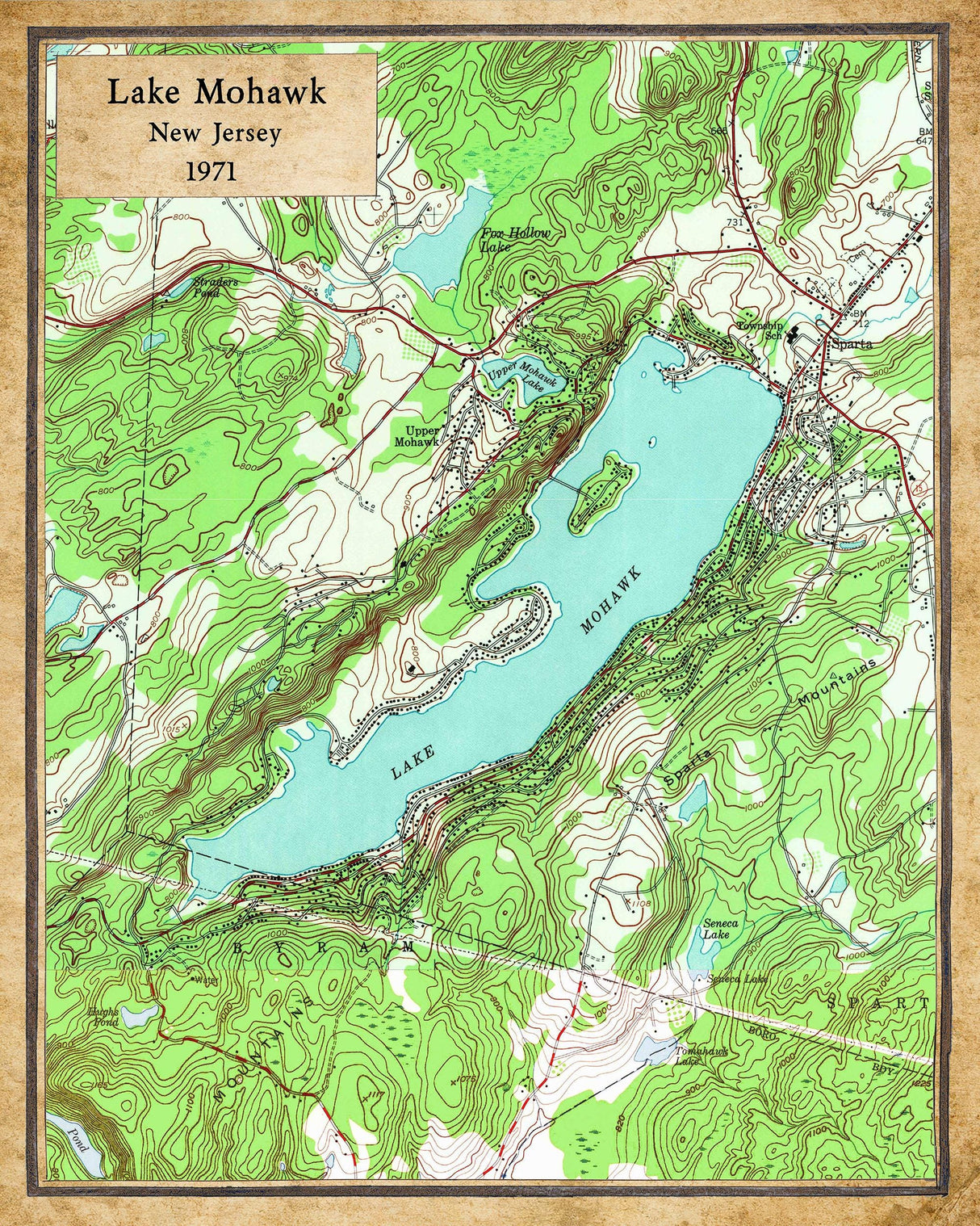 1971 Map of Lake Mohawk Sussex County New Jersey