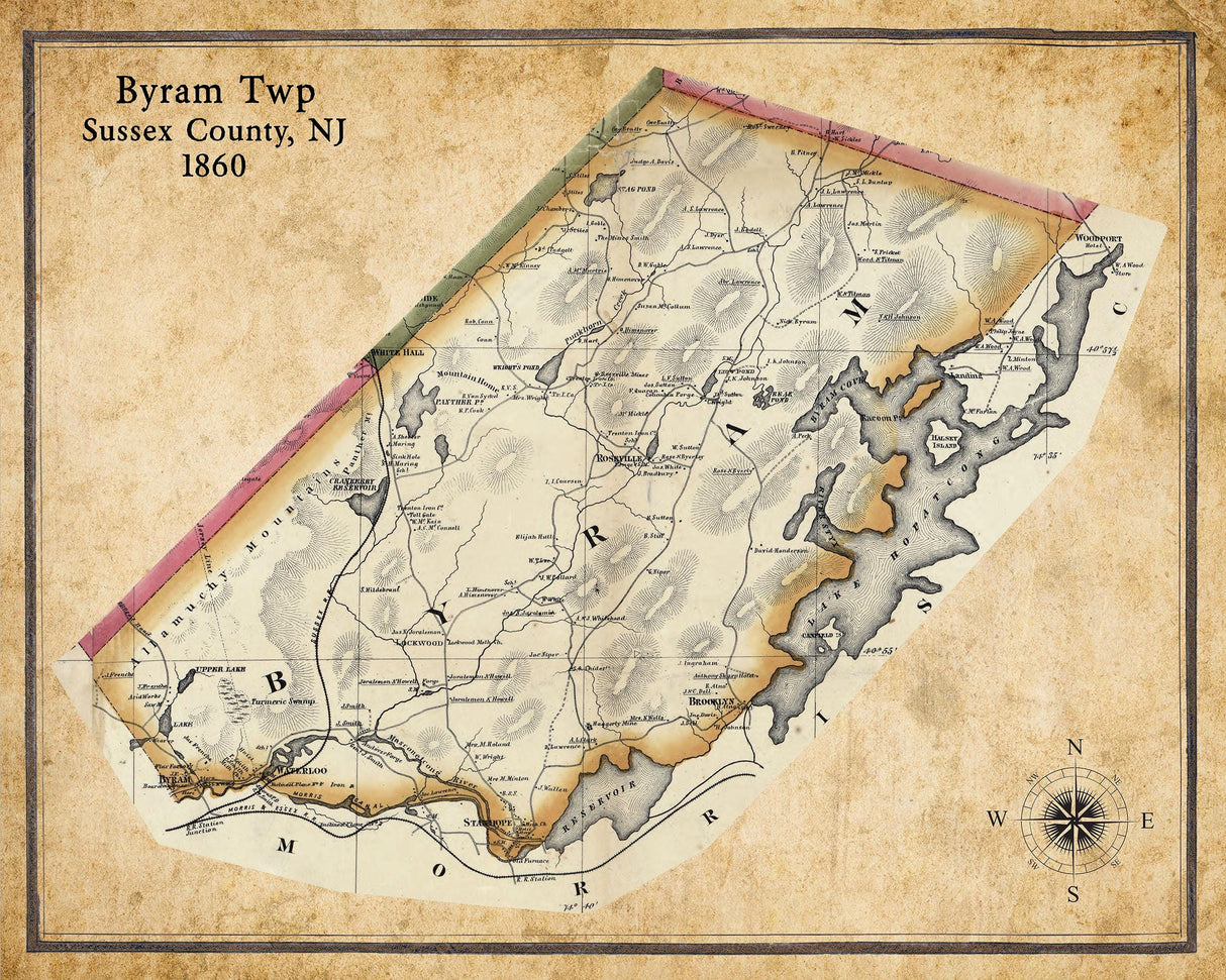 1860 Map of Byram Township Sussex County New Jersey