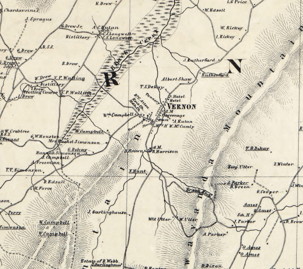 1860 Map of Vernon Township Sussex County New Jersey