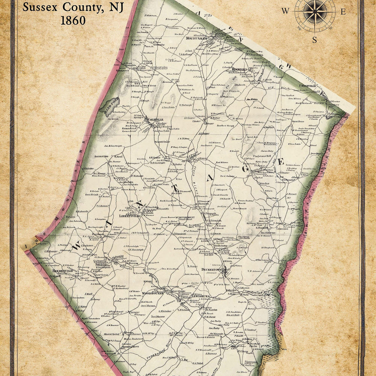 1860 Map of Wantage Township Sussex County New Jersey – Genealogical ...