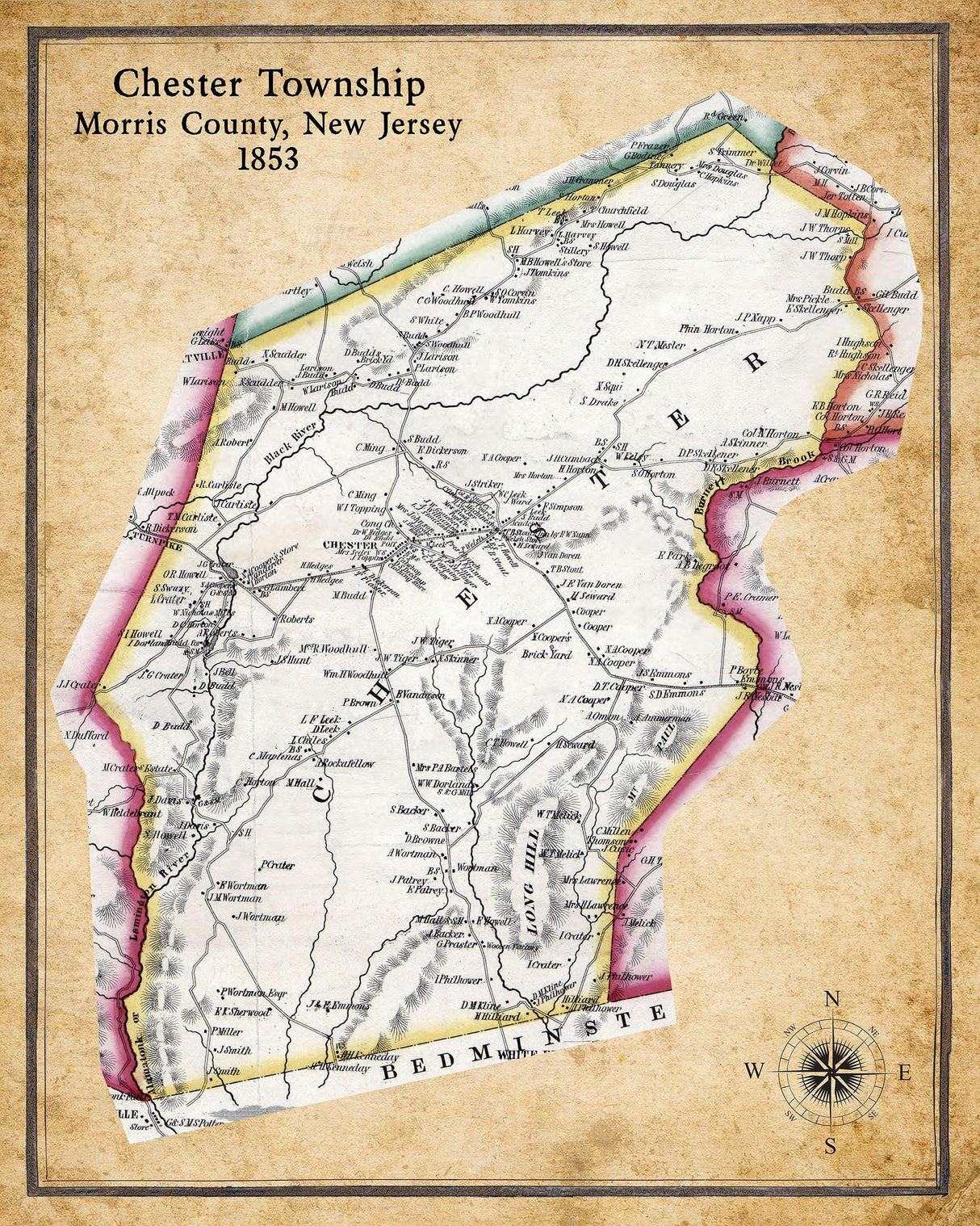 1853 Map of Chester Township Morris County New Jersey