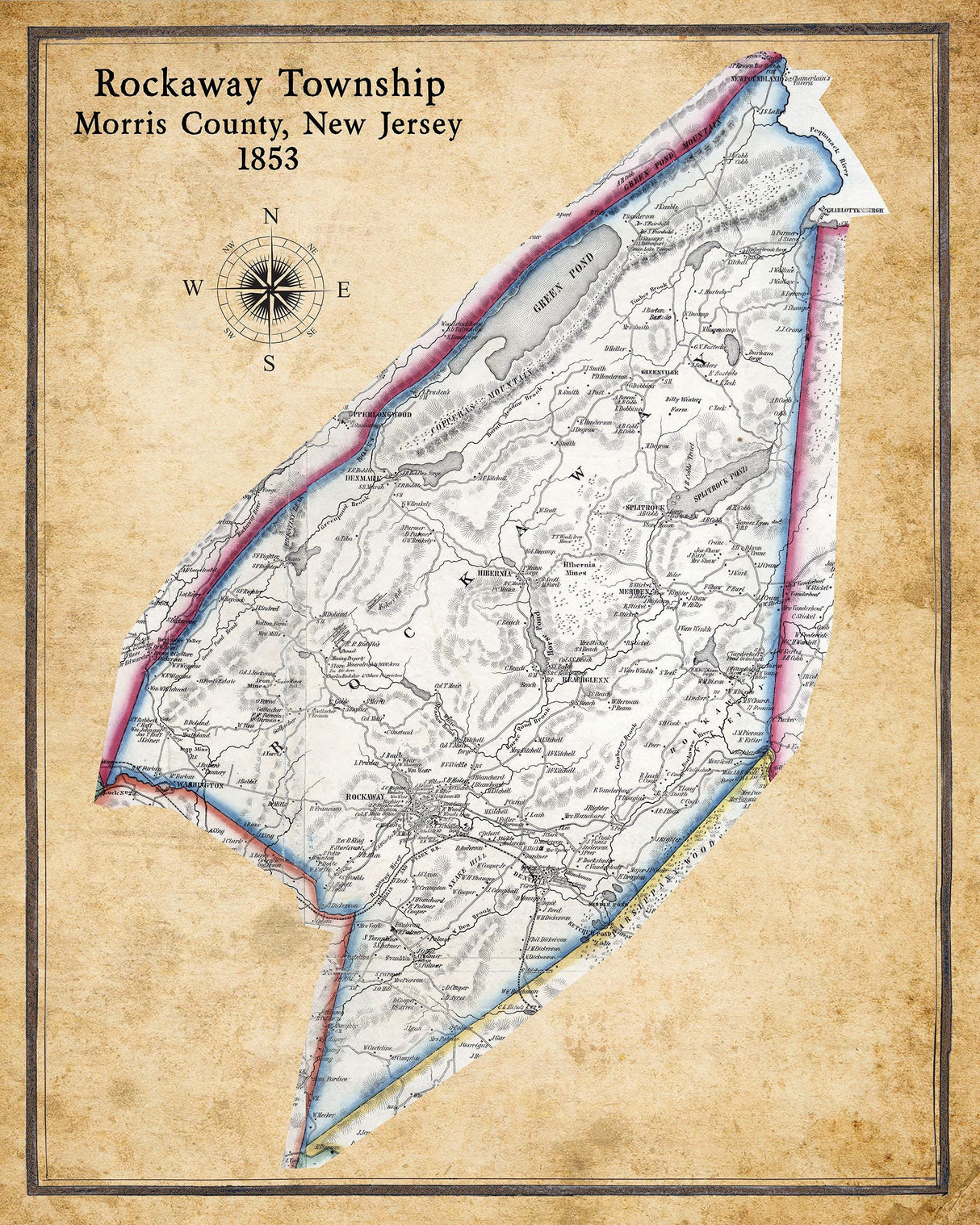 1853 Map of Rockaway Township Morris County New Jersey