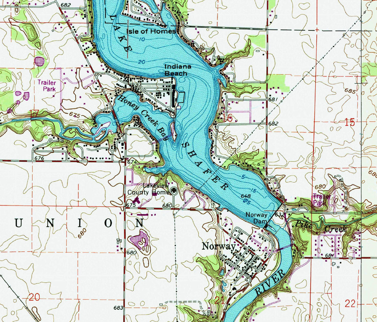 1980 Map of Lake Shafer Indiana