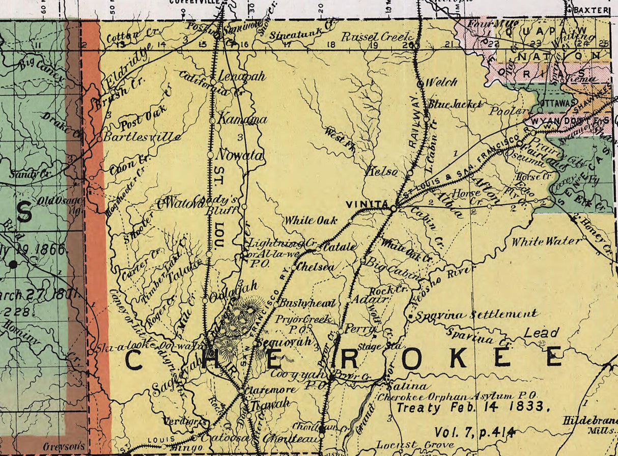 1892 Map of the Indian and Oklahoma Territories