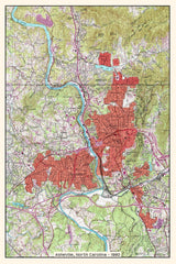 1980 Map of Asheville North Carolina and the French Broad River