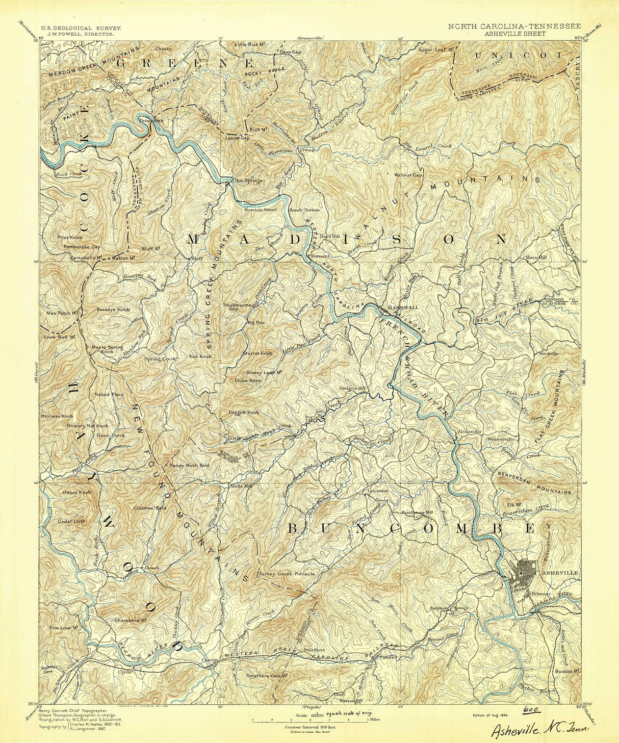 1894 Topo Map of Ashville North Carolina Quadrangle