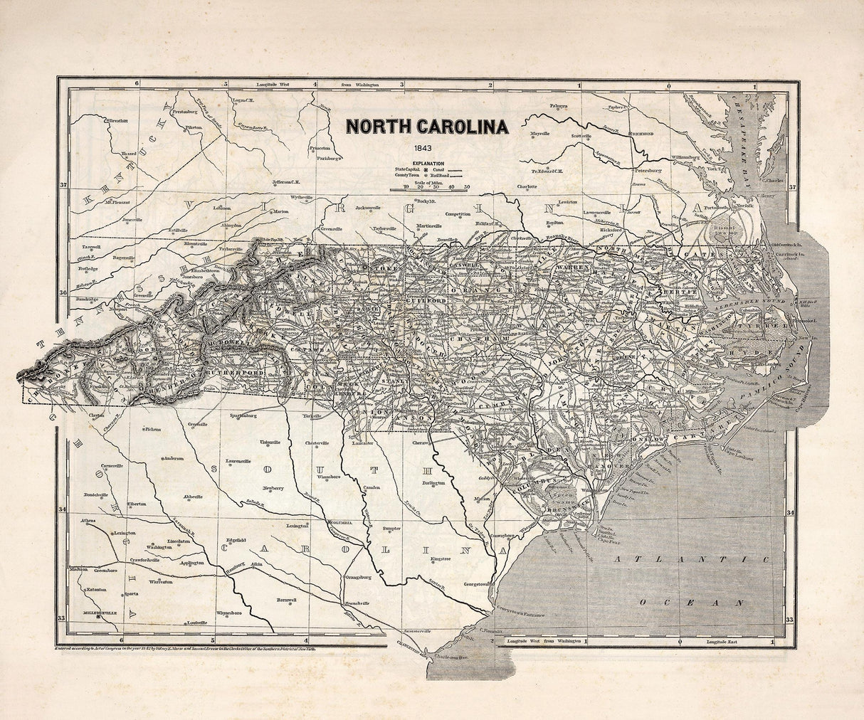 1843 Map of North Carolina