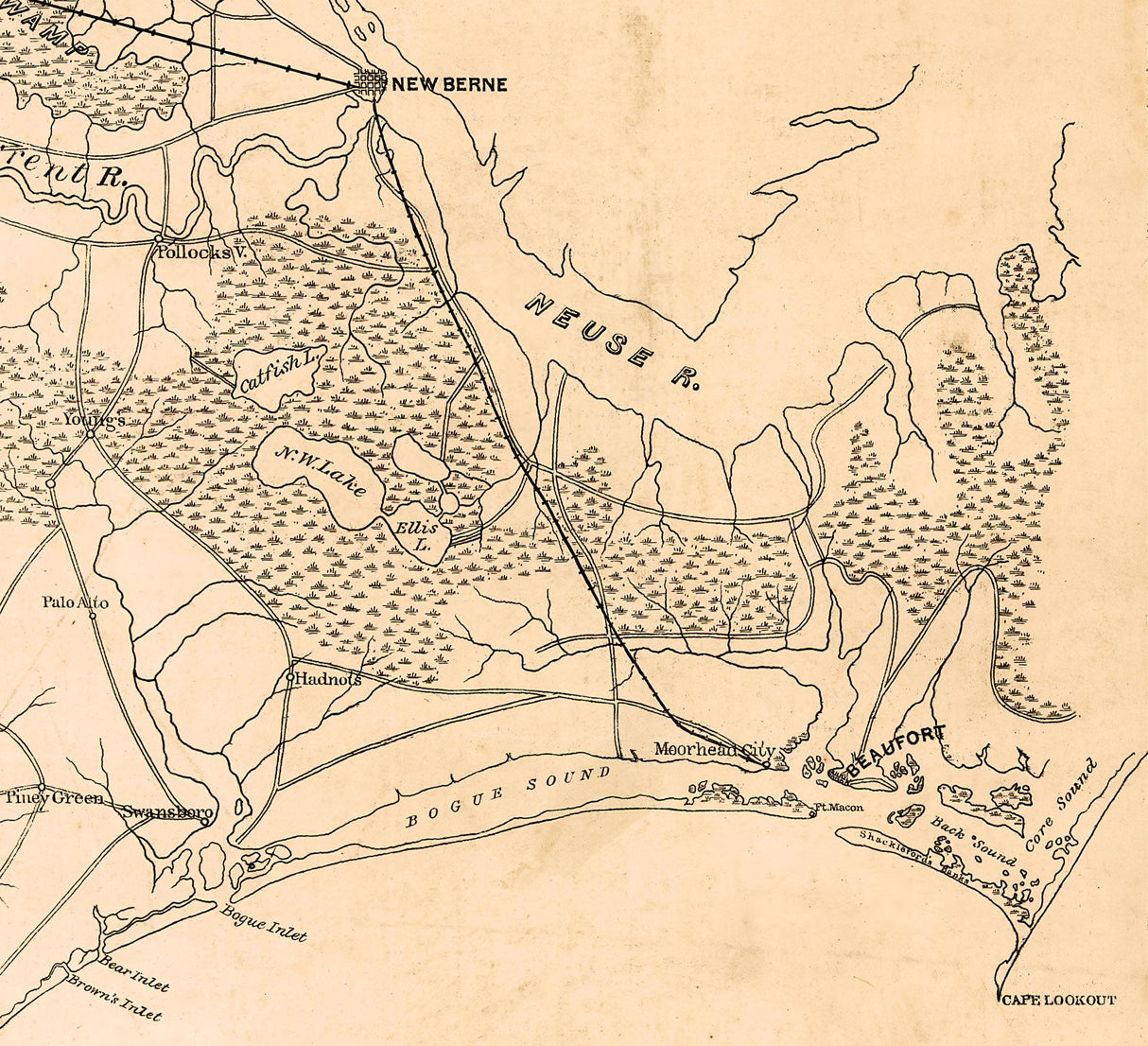 1864 Map of Approaches to Wilmington North Carolina