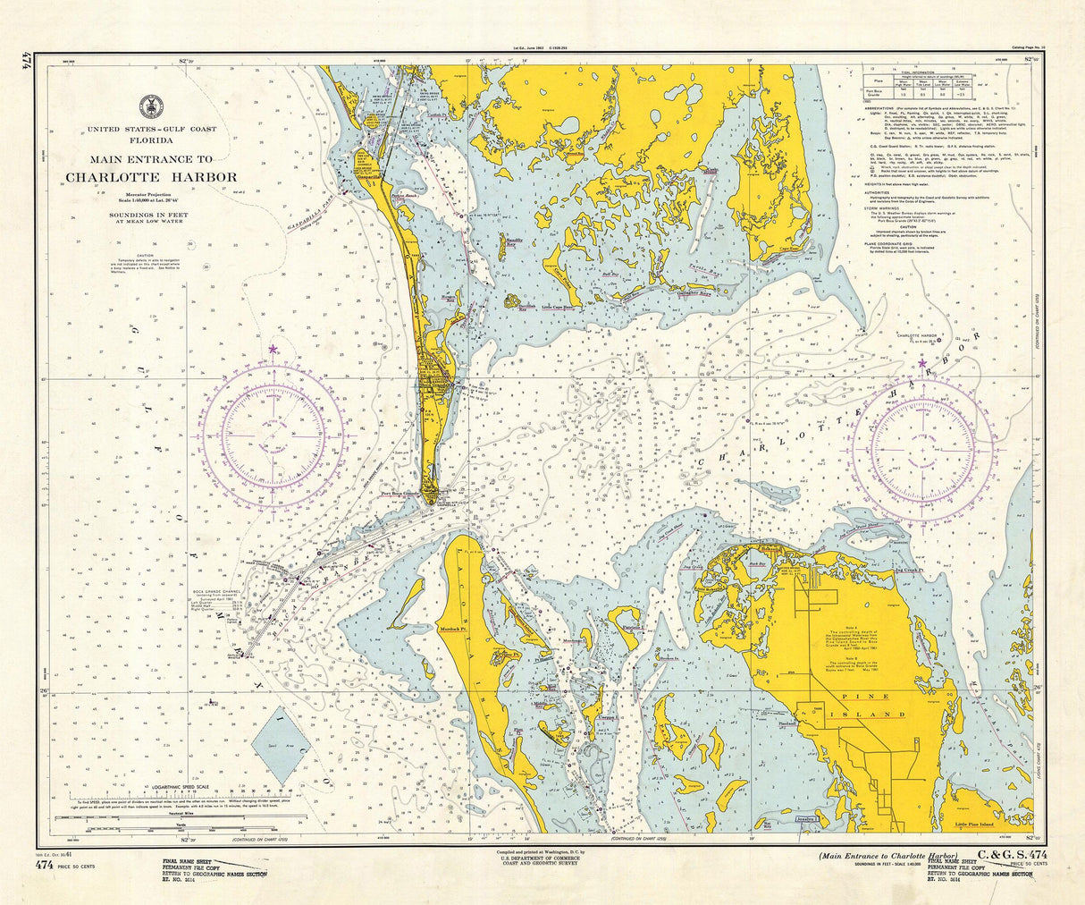 1961 Nautical Chart of Entrance to Charlotte Harbor Florida