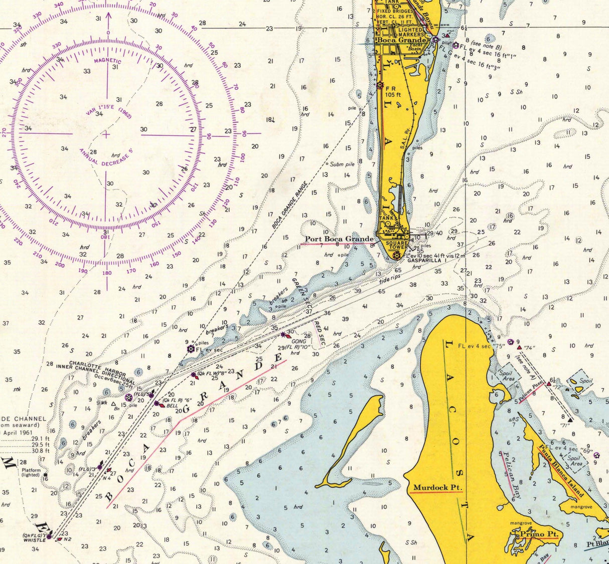 1961 Nautical Chart of Entrance to Charlotte Harbor Florida