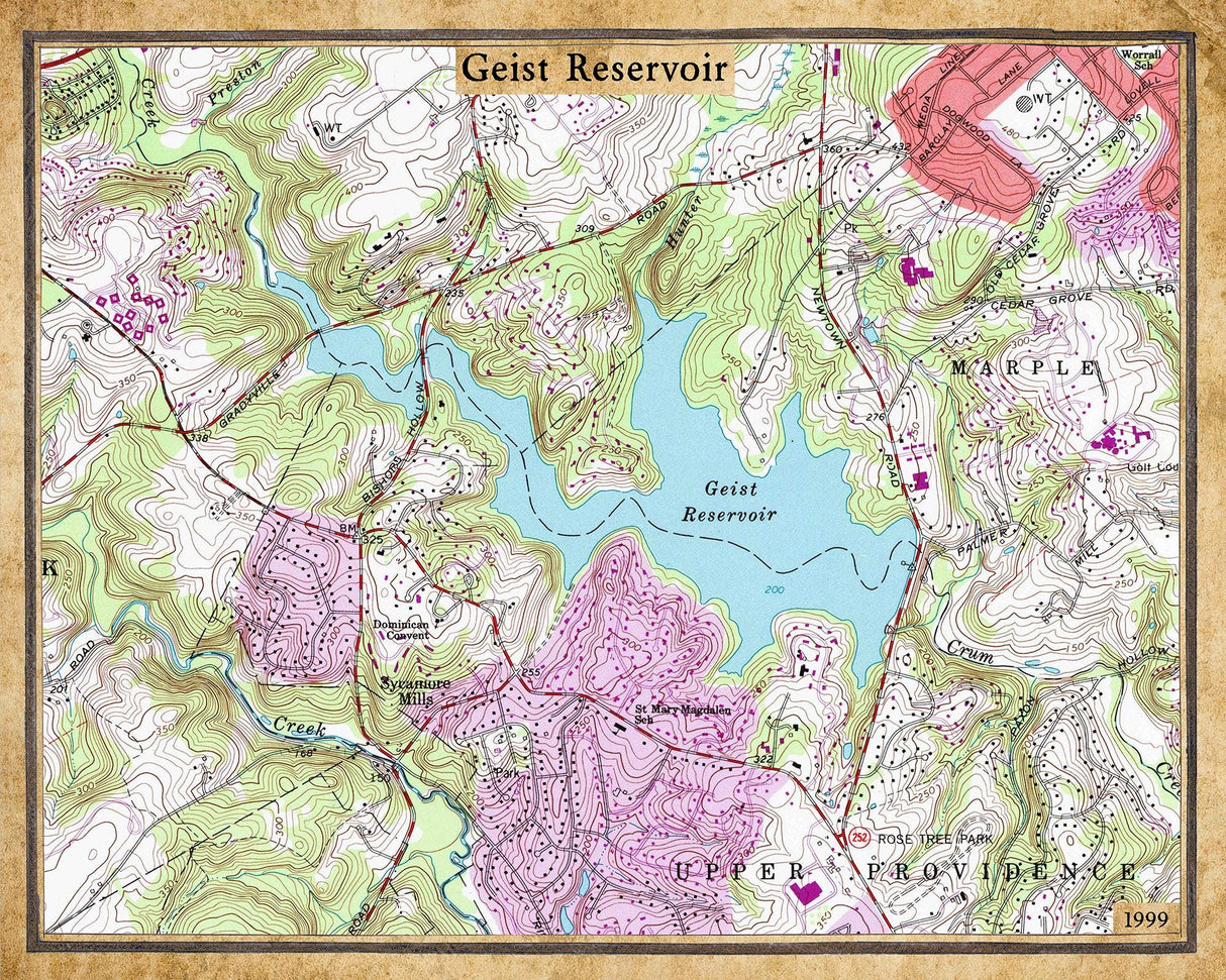 1999 Map of Geist Reservoir Delaware County Pennsylvania