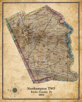 1850 Map of Northampton Township Bucks County Pennsylvania