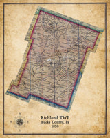 1850 Map of Richland Township Bucks County Pennsylvania