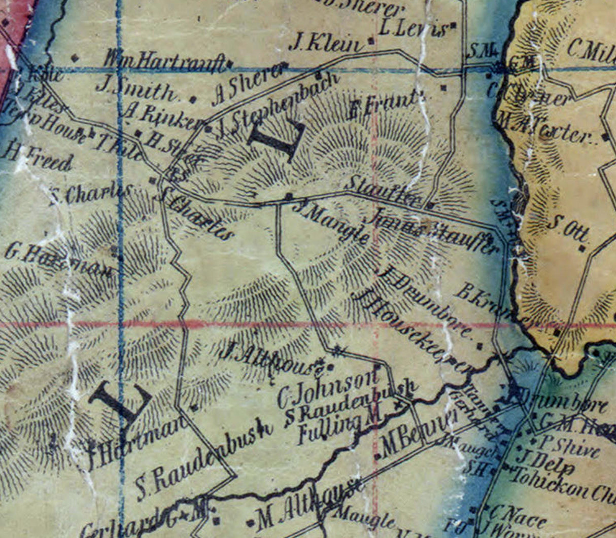 1850 Map of Rockhill Township Bucks County Pennsylvania