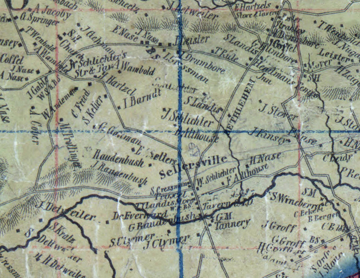 1850 Map of Rockhill Township Bucks County Pennsylvania