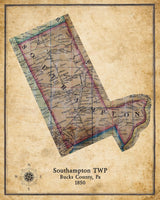 1850 Map of Southampton Township Bucks County Pennsylvania