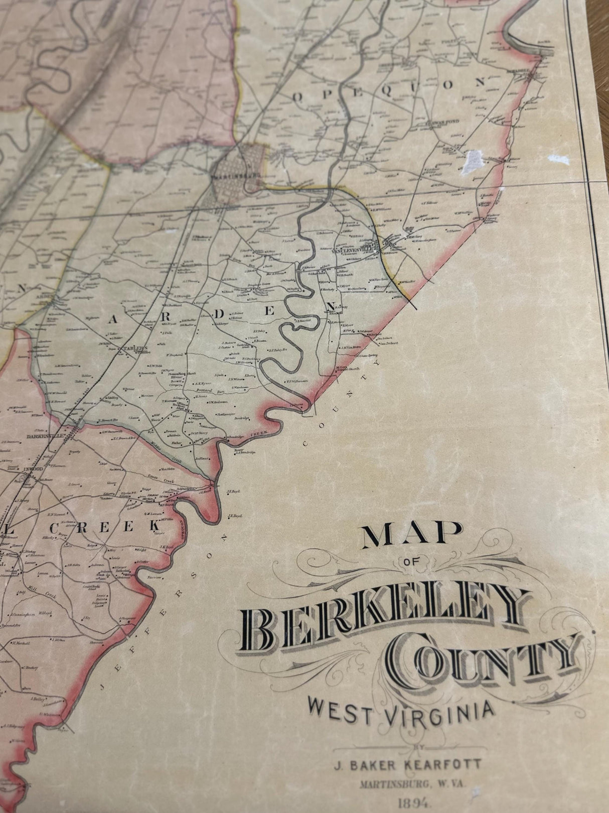 1894 Map of Berkeley County West Virginia Martinsburg