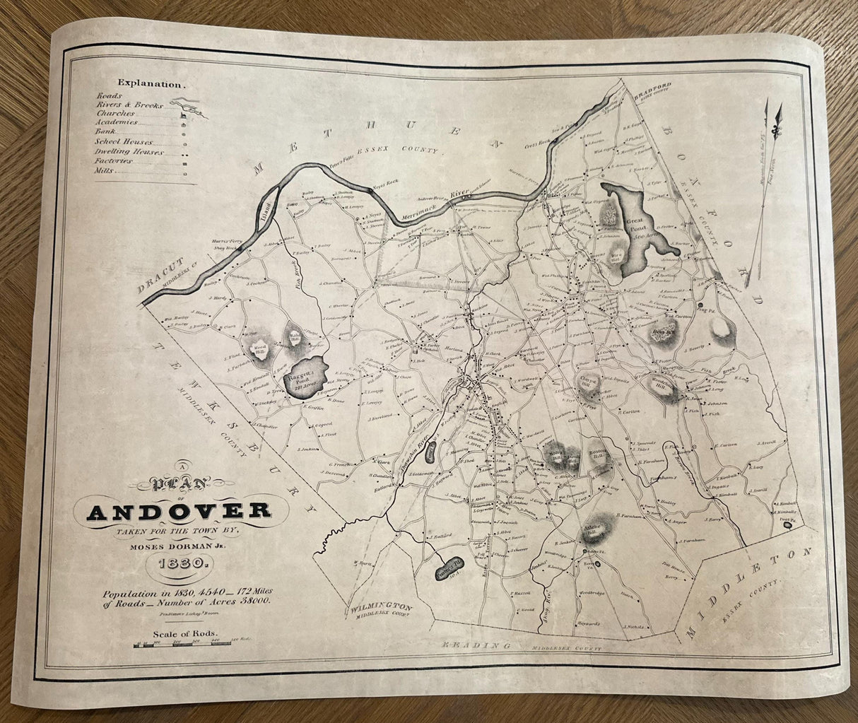 1830 Map of Andover Essex County Massachusetts