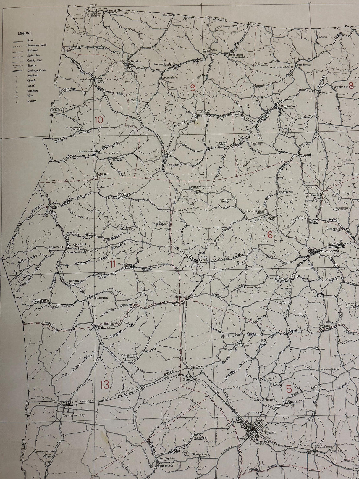 1923 Map of Dickson County Tennessee