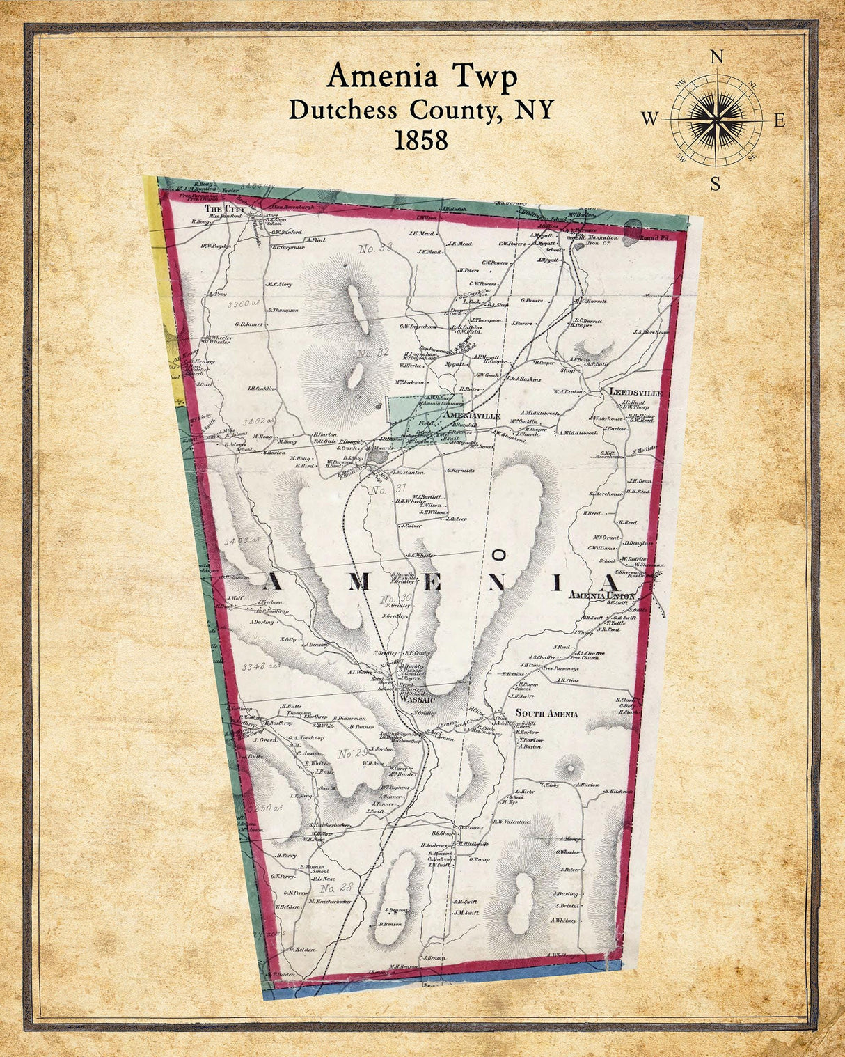 1858 Map of Amenia Township Dutchess County New York