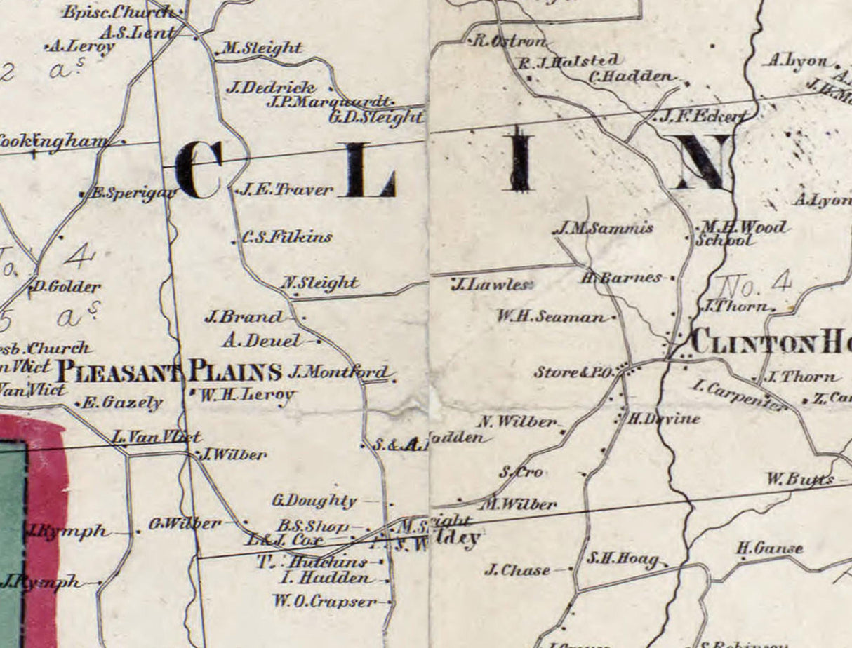 1858 Map of Clinton Township Dutchess County New York