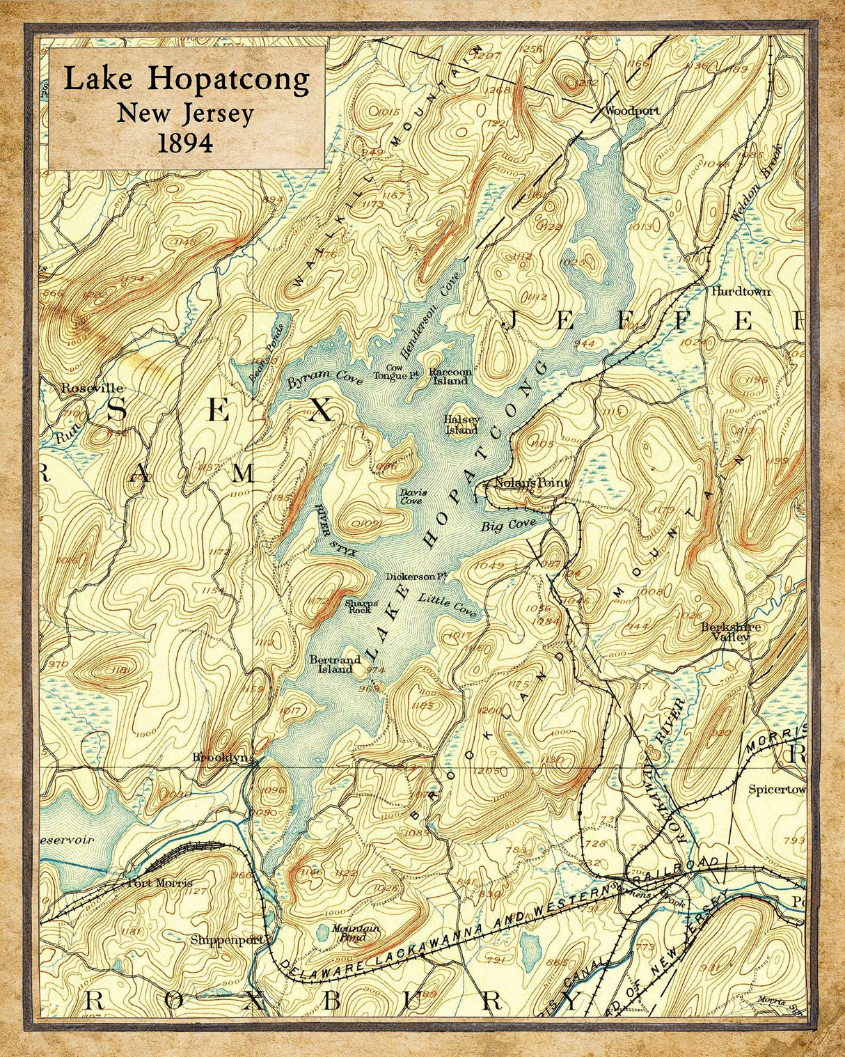 1894 Map of Lake Hopatcong New Jersey
