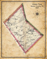 1860 Map of Green Township Sussex County New Jersey