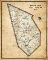 1860 Map of Newton Township Sussex County New Jersey