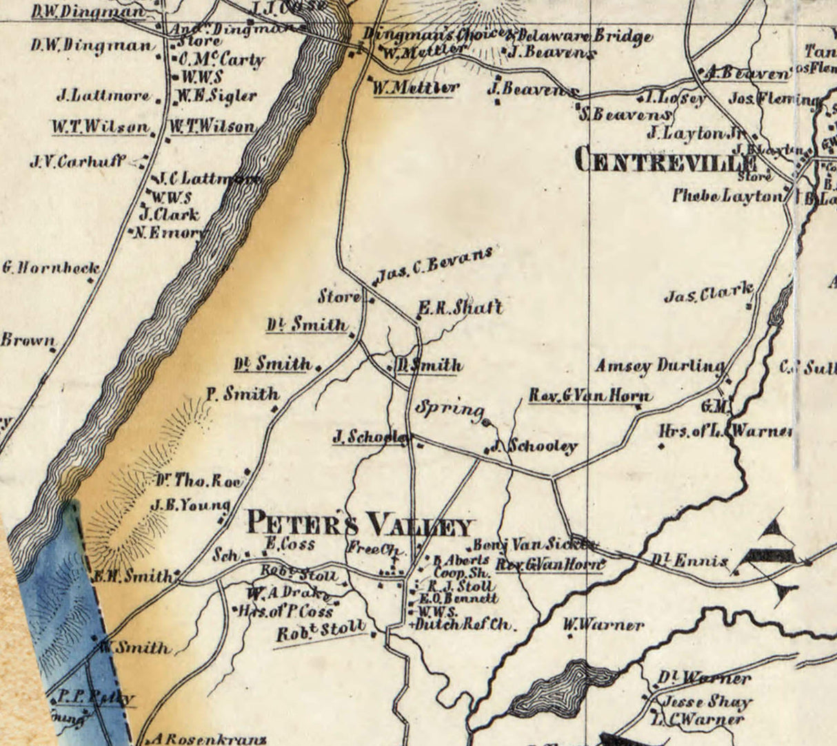 1860 Map of Sandyston Township Sussex County New Jersey