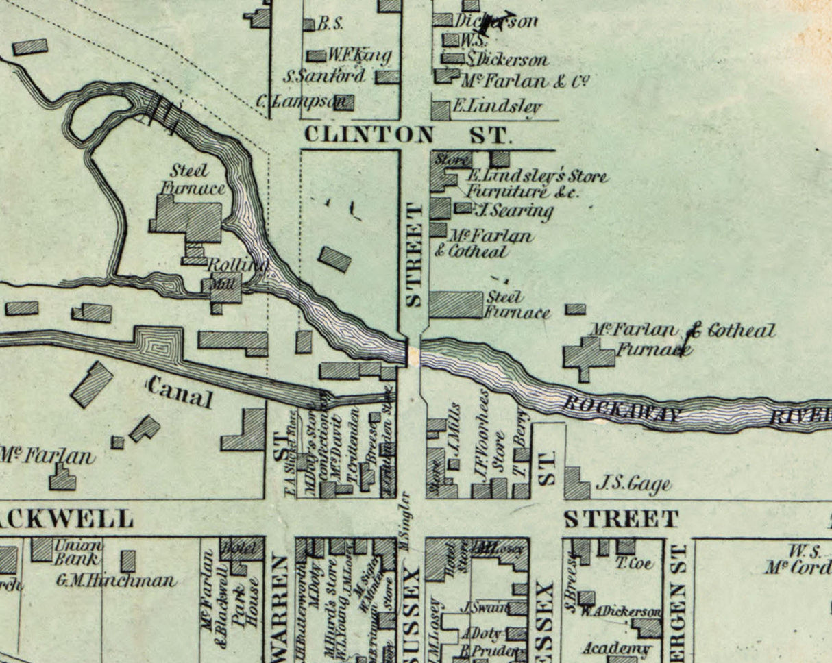 1853 Town Map of Dover Morris County New Jersey
