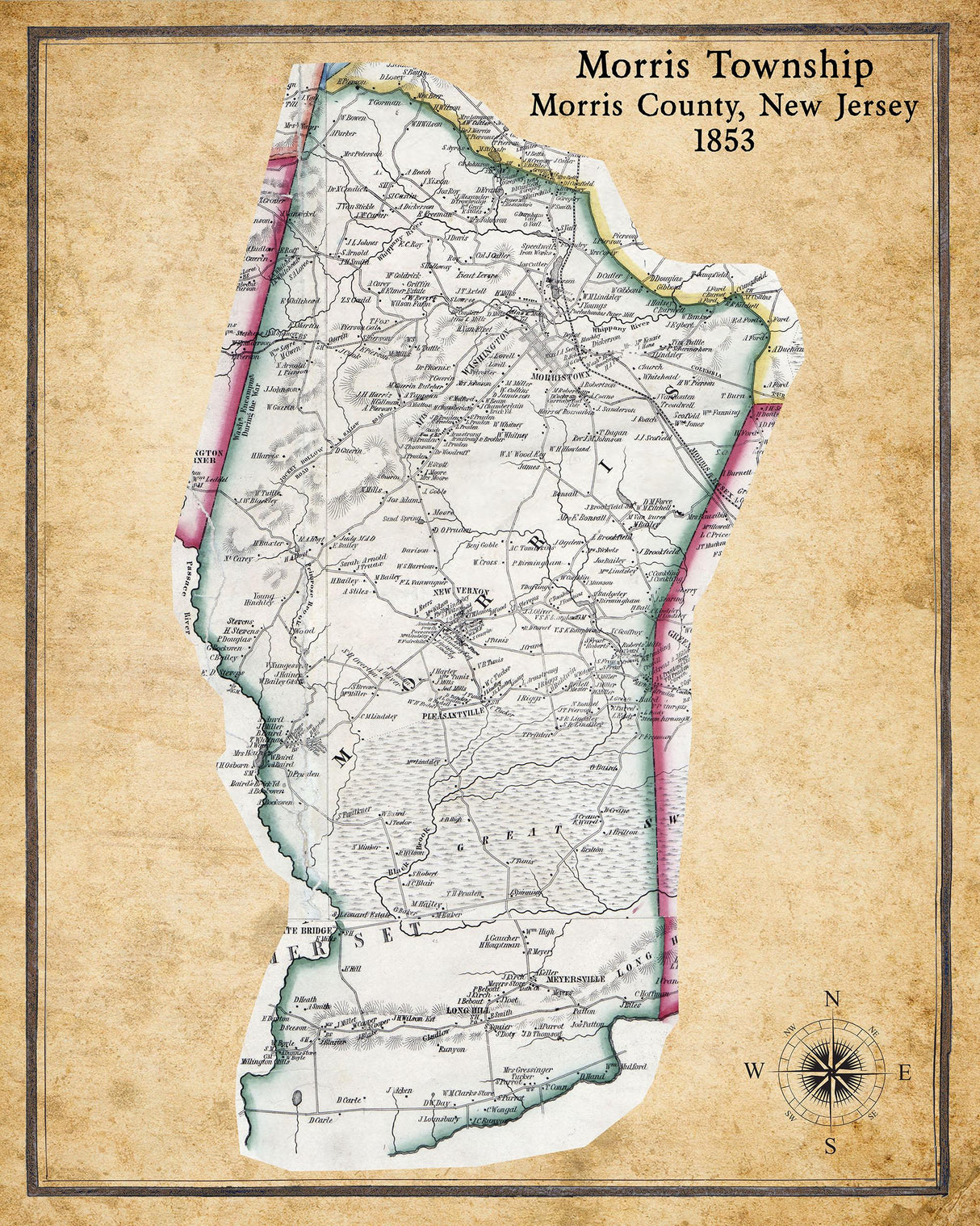 1853 Map of Morris Township Morris County New Jersey