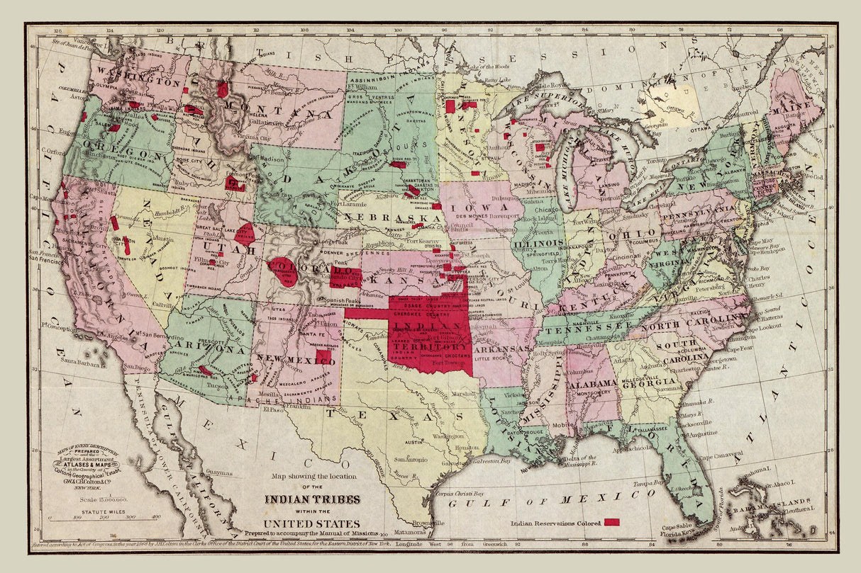 1868 Map of Indian Tribes in the United States