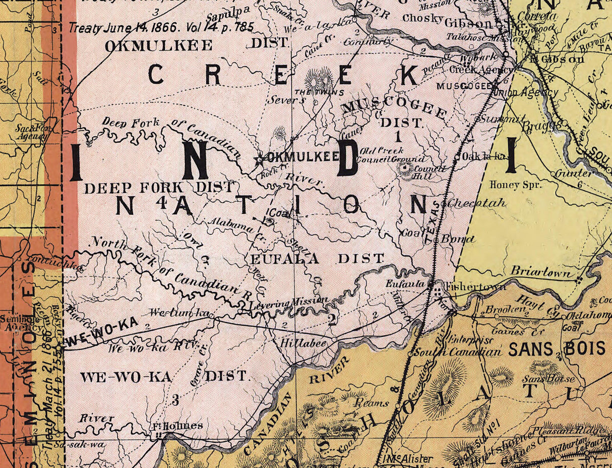 1892 Map of the Indian and Oklahoma Territories