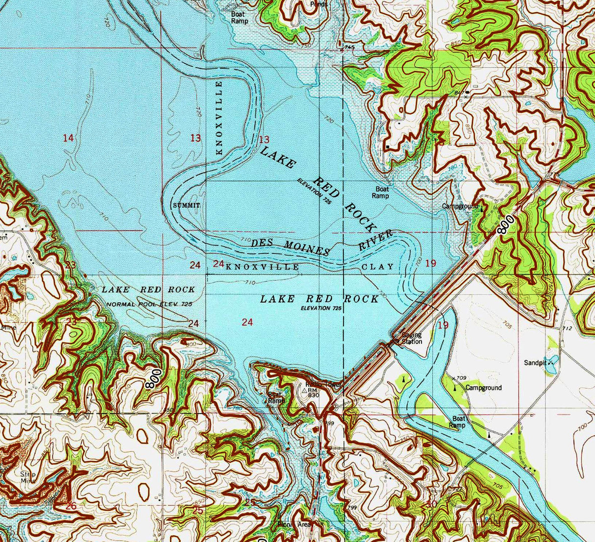 1966 Map of Lake Red Rock Iowa