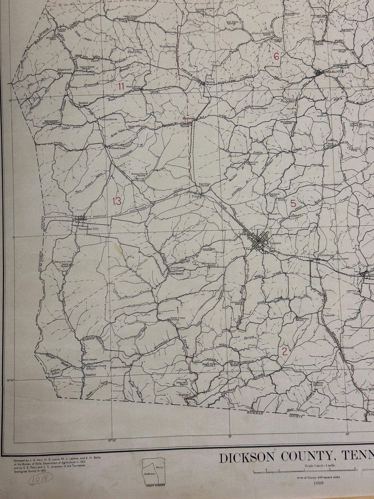 1923 Map of Dickson County Tennessee