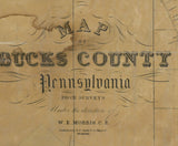 1850 Farm Line Map of Bucks County Pa from surveys colored