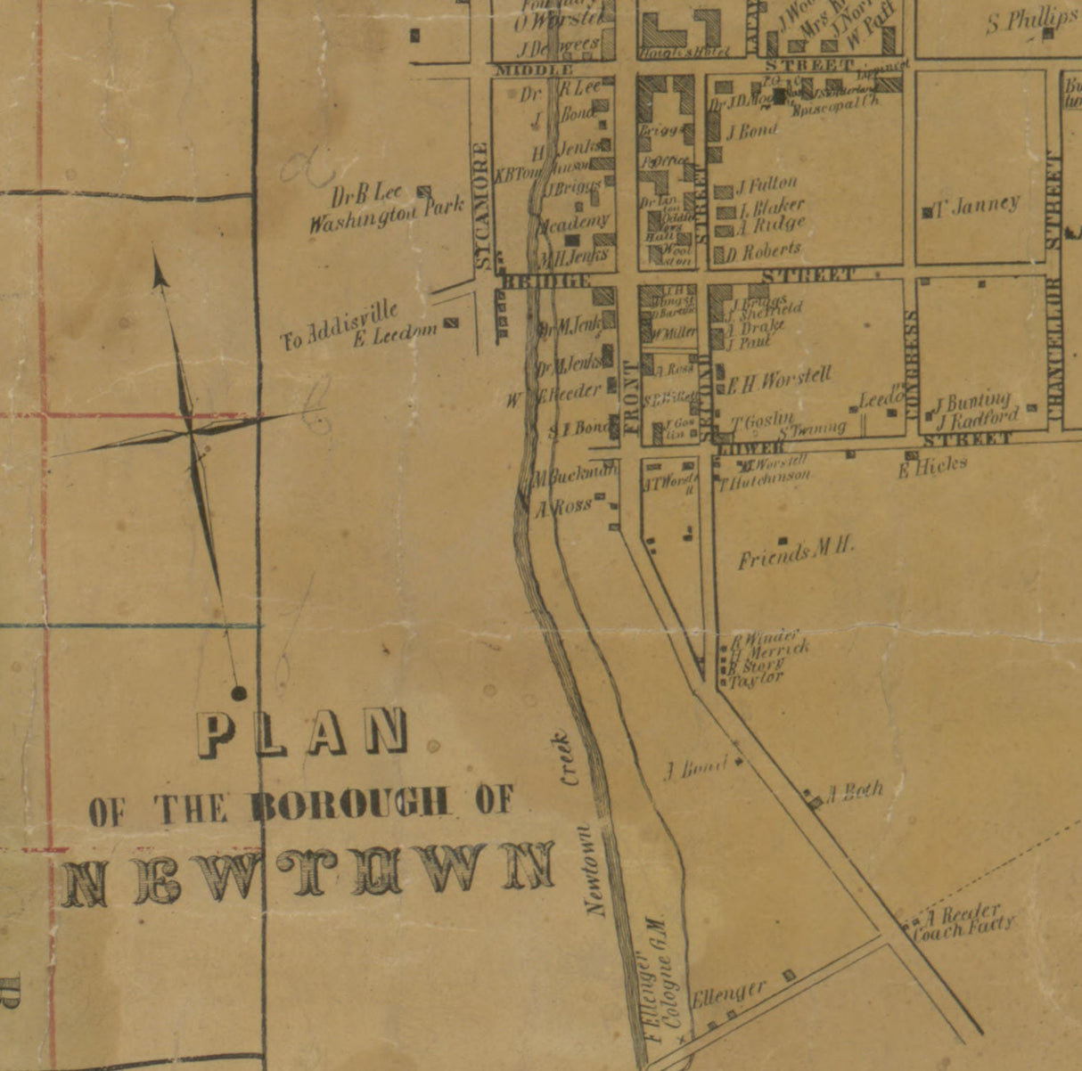 1850 Farm Line Map of Bucks County Pa from surveys colored
