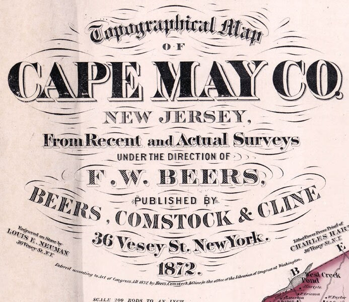 1872 Map of Cape May County New Jersey LARGE 35 x 38 Map