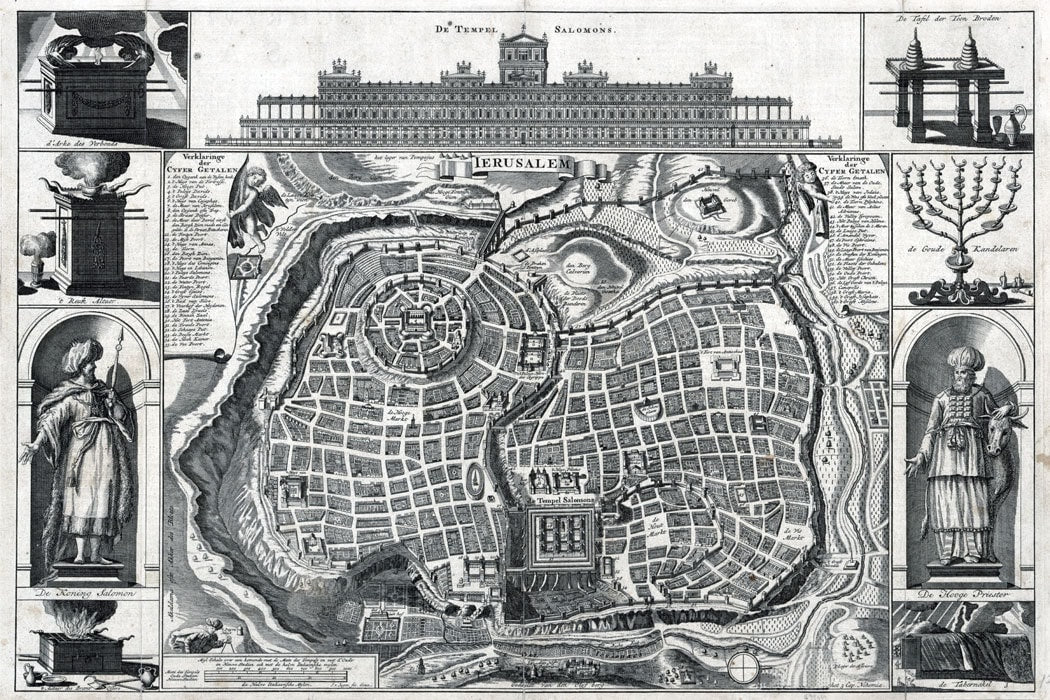 1770 Canvas Map of the City of Jerusalem Israel