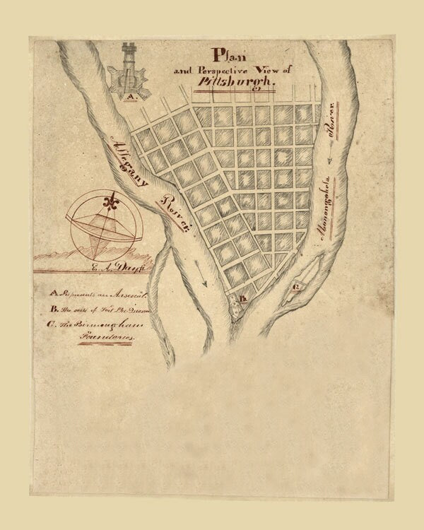 1760 Canvas Map of Pittsburgh Pennsylvania