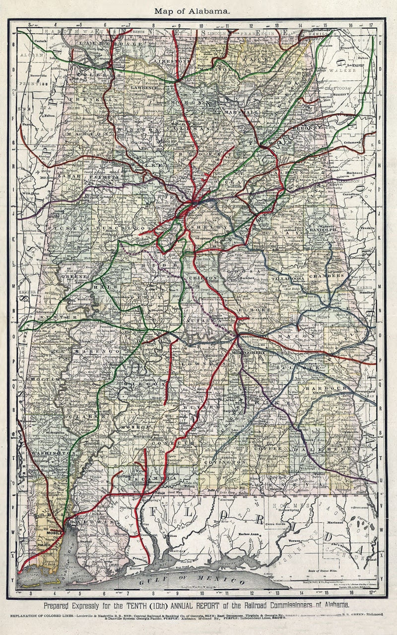 1888 Map of Alabama