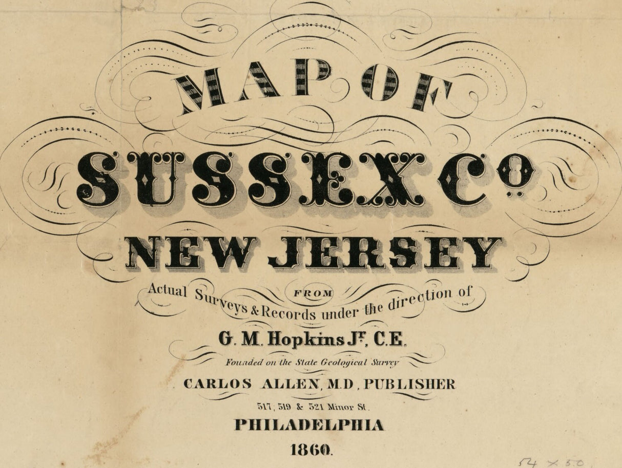1860 Map of Sussex County New Jersey from actual surveys and records Newton