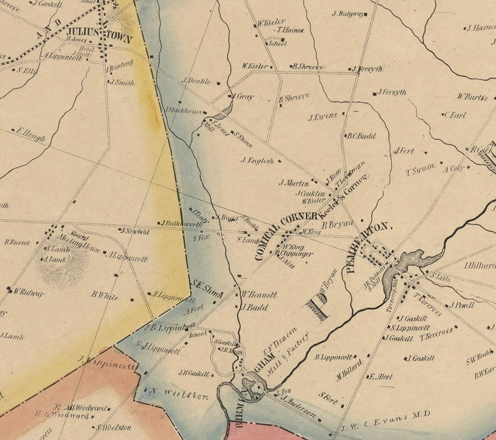 1849 Map of Burlington County New Jersey