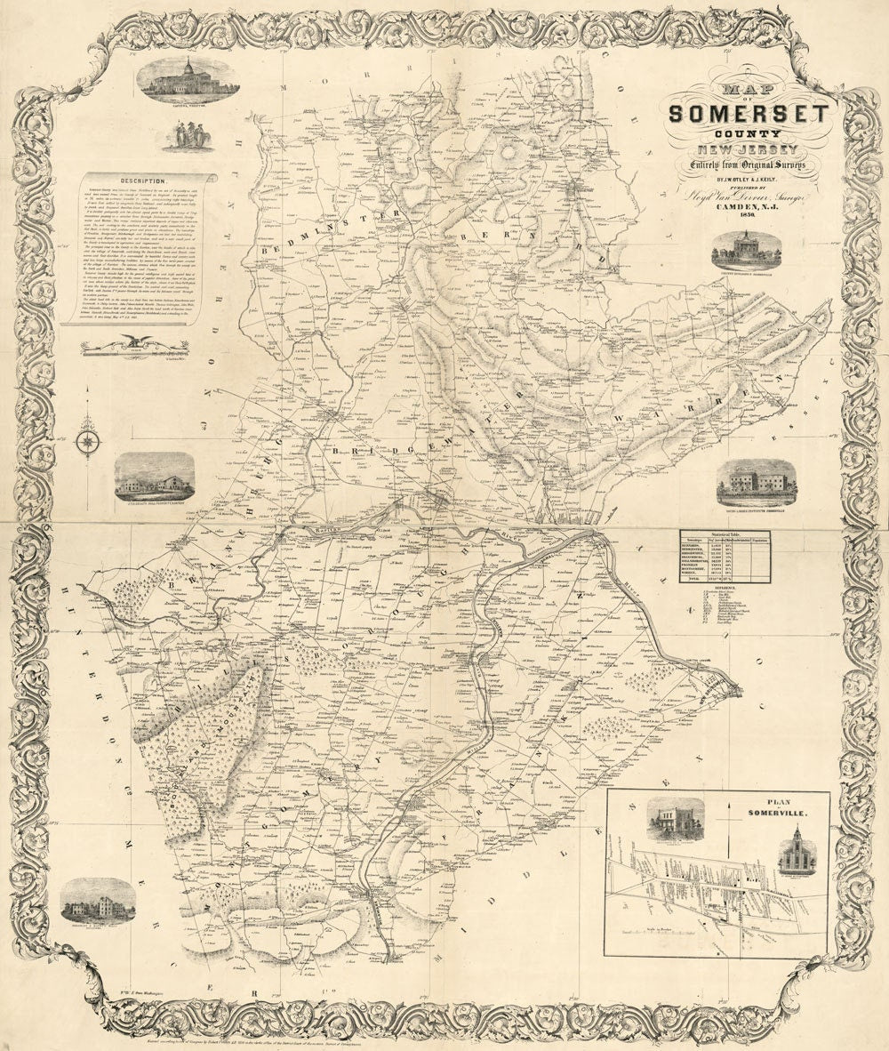 1850 Map of Somerset County New Jersey from original surveys Somerville Genealogy