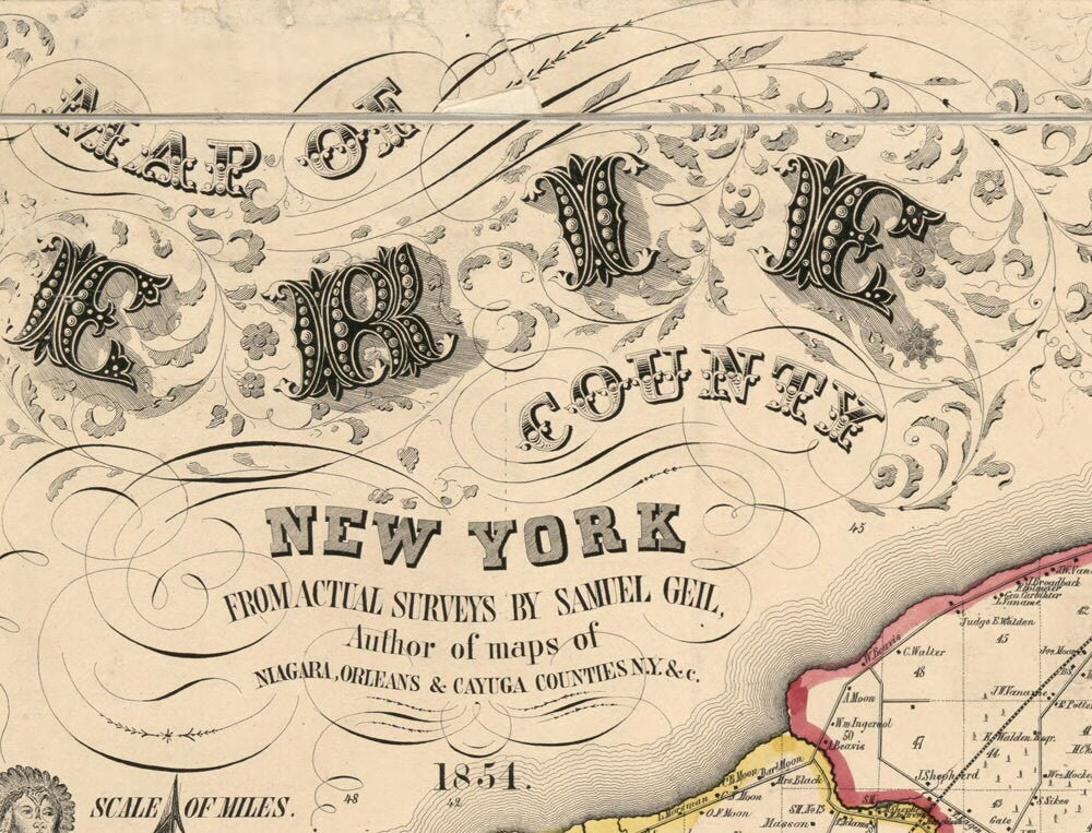 1854 Farm Line Map of Erie County NY from actual surveys Buffalo